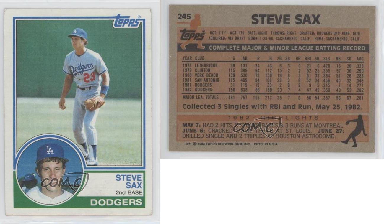 1983 Topps #245 Steve Sax 6 - EX/MT