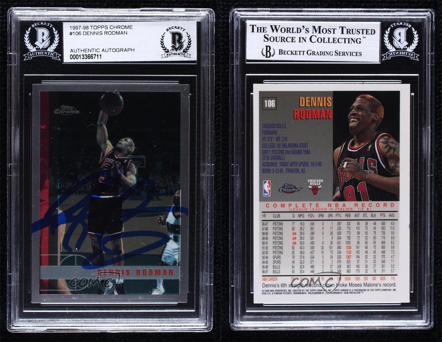 1997-98 Topps Chrome Dennis Rodman #106 BAS Certified BGS Encased ...