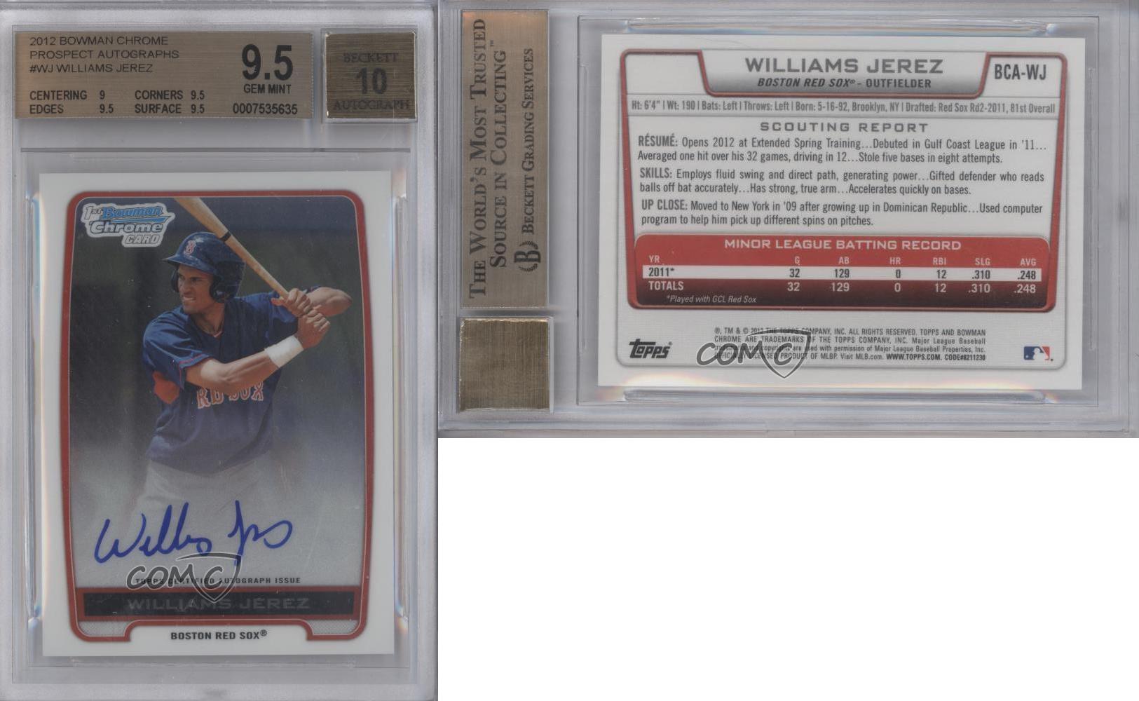 2012 Bowman Chrome Prospects Auto Williams Jerez #BCA-WJ BGS 9.5 GEM MINT Auto