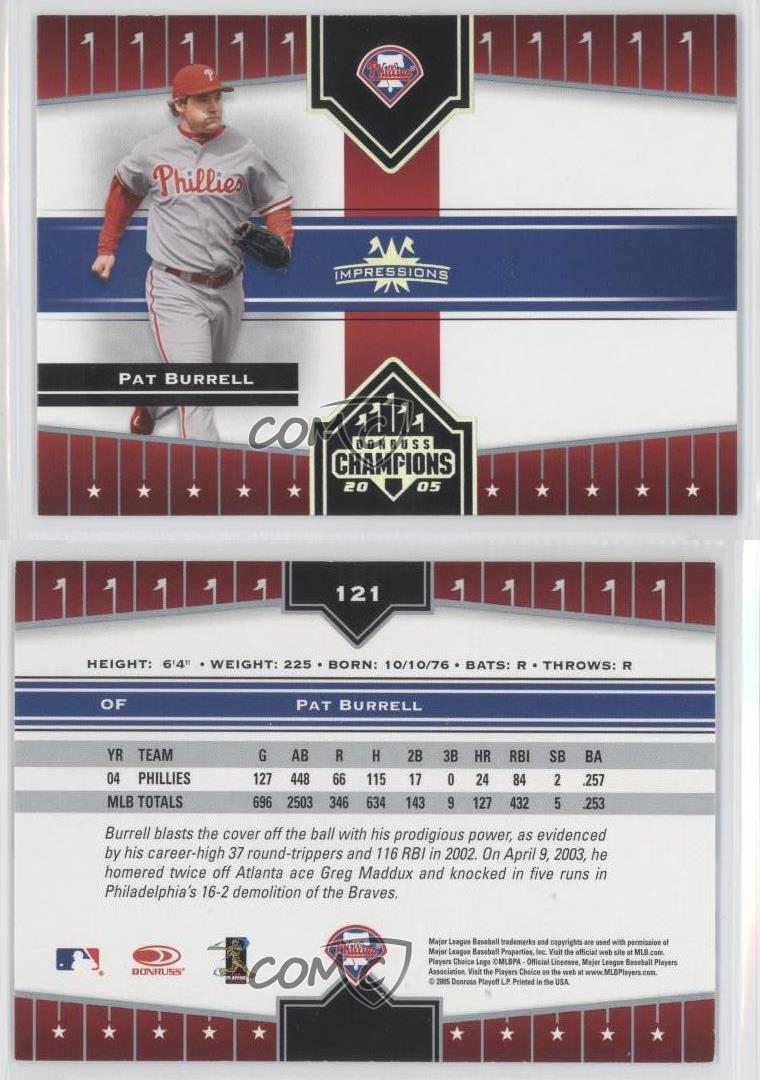 2005 Donruss Champions Pat Burrell Phillies Game Used Jersey Baseball Card  #121 at 's Sports Collectibles Store