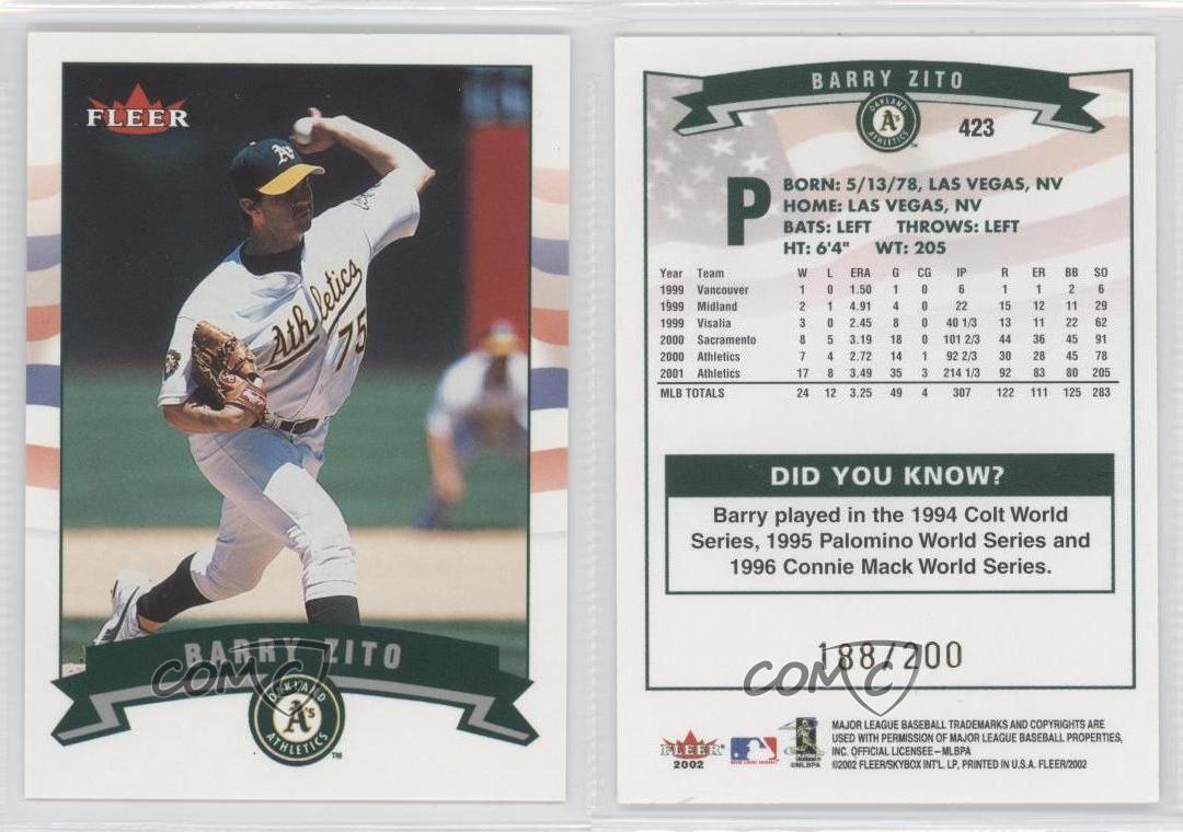 Barry Zito Signed 2002 Fleer Tiffany #423 #152/200 (PSA)