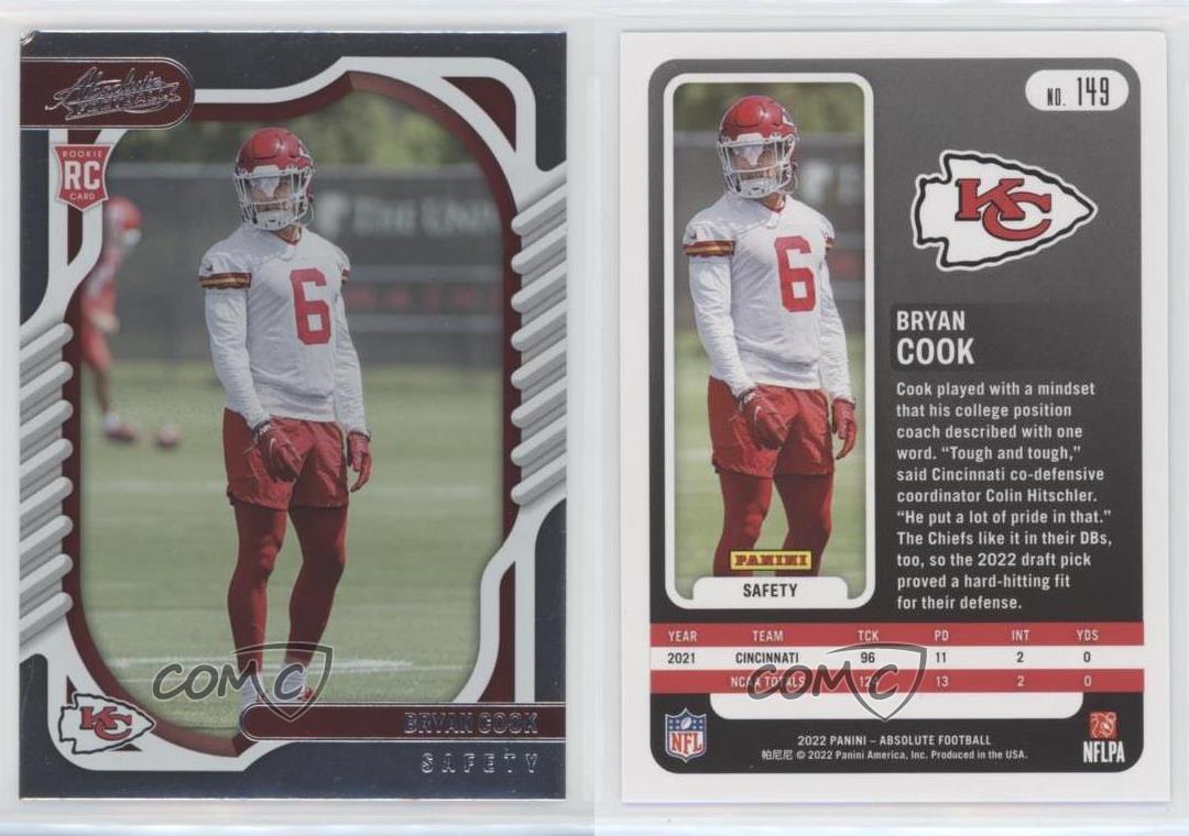 2022 Absolute Football #149 Bryan Cook Rookie RC Card Base Kansas City  Chiefs