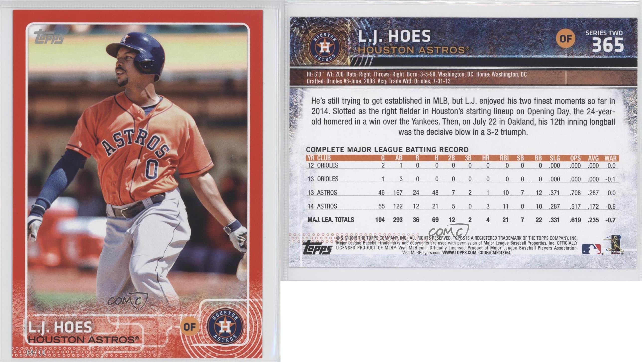 365 L.J. Hoes Houston Astros 2015 Topps Series two Baseball Card