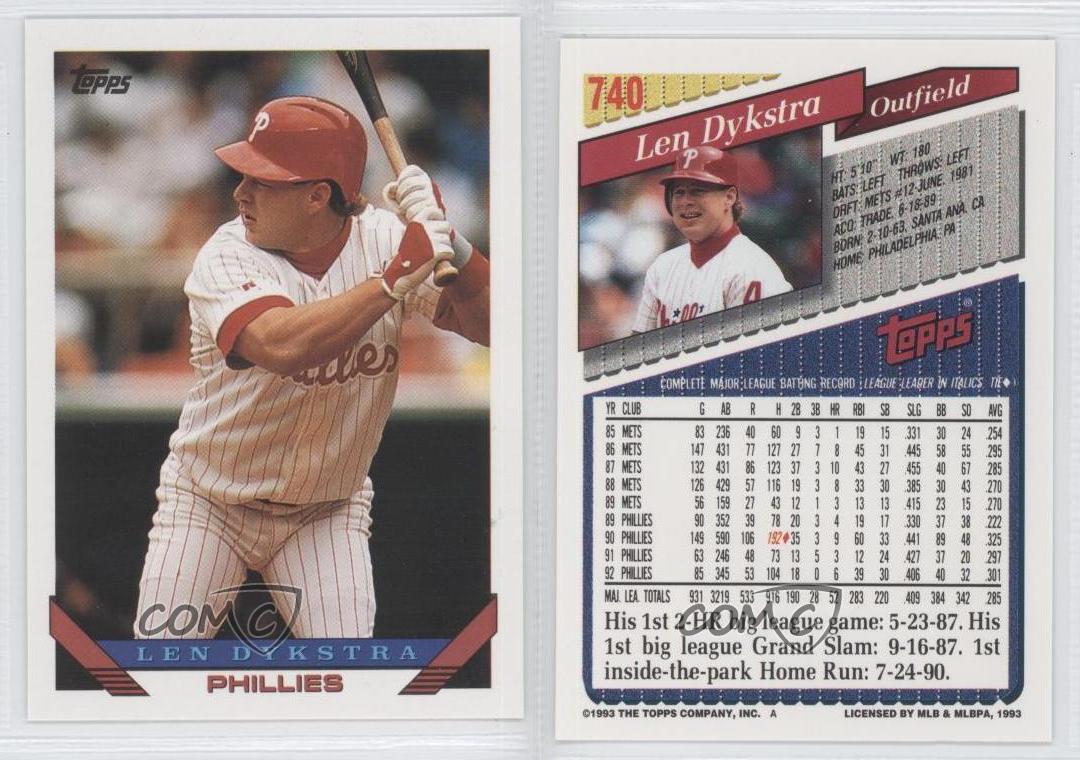 1993 Topps 740 Lenny Dykstra Philadelphia Phillies Baseball Card eBay