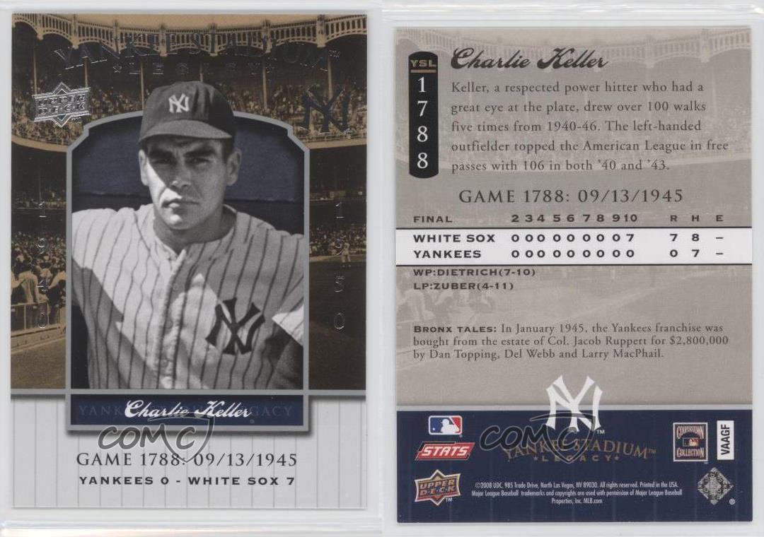 2008 Upper Deck Yankee Stadium Legacy Charlie le plus cher Keller #YSL1788