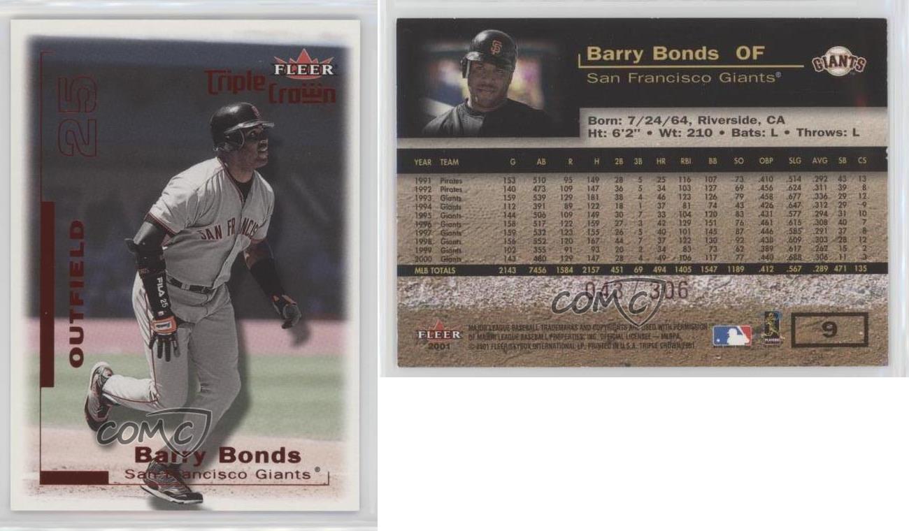 2001 Fleer Triple Crown Batting Average Red /306 Barry Bonds #9