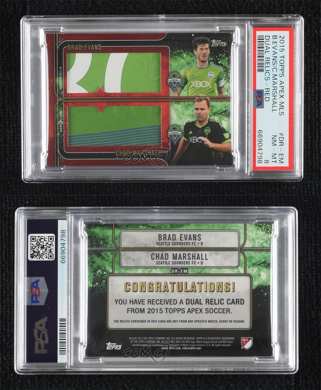 2015 Topps Apex Dual Relics Red /5 Brad Evans Chad Marshall #DR-EM PSA 8