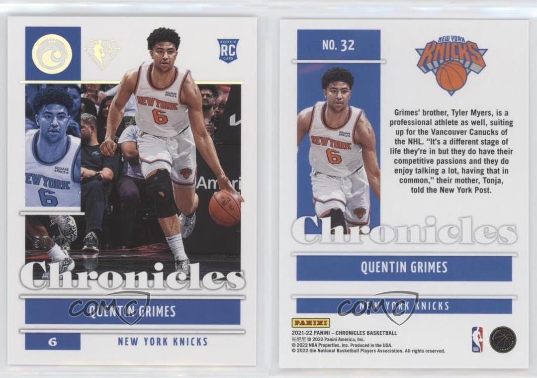 2021-22 Panini Chronicles Quentin Grimes #32 New York Knicks Rookie Card