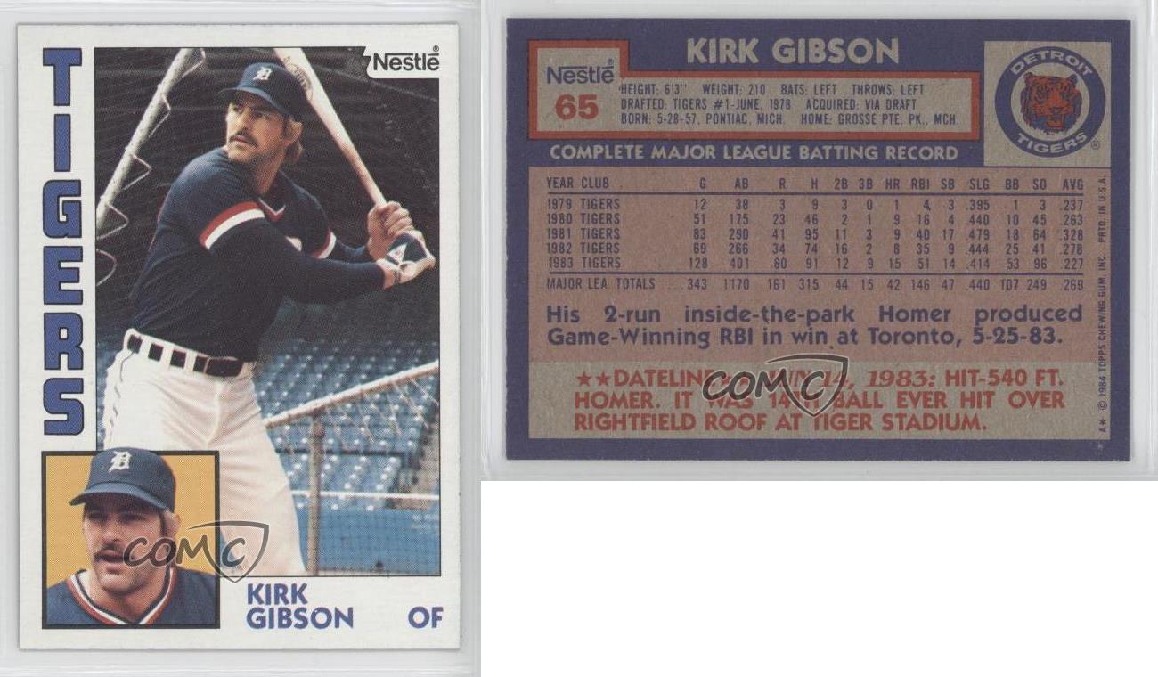 1984 Topps Nestle 65 Kirk Gibson Detroit Tigers Baseball Card eBay