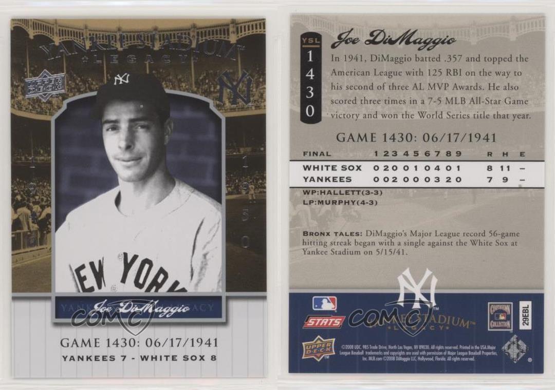 2008 Upper Deck tendance Yankee Stadium Legacy Joe DiMaggio #YSL1430 HOF