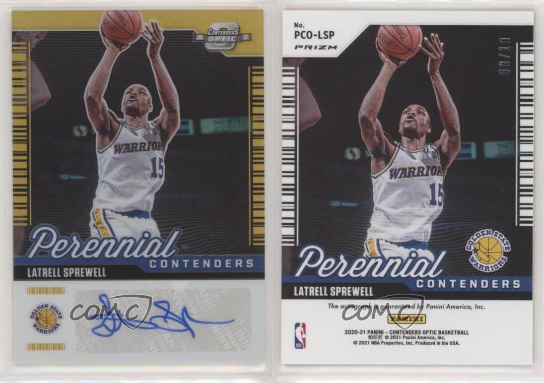2020-21 Panini Contenders Optic Perennial Gold Prizm /10 Latrell Sprewell Auto - Foto 3 di 3
