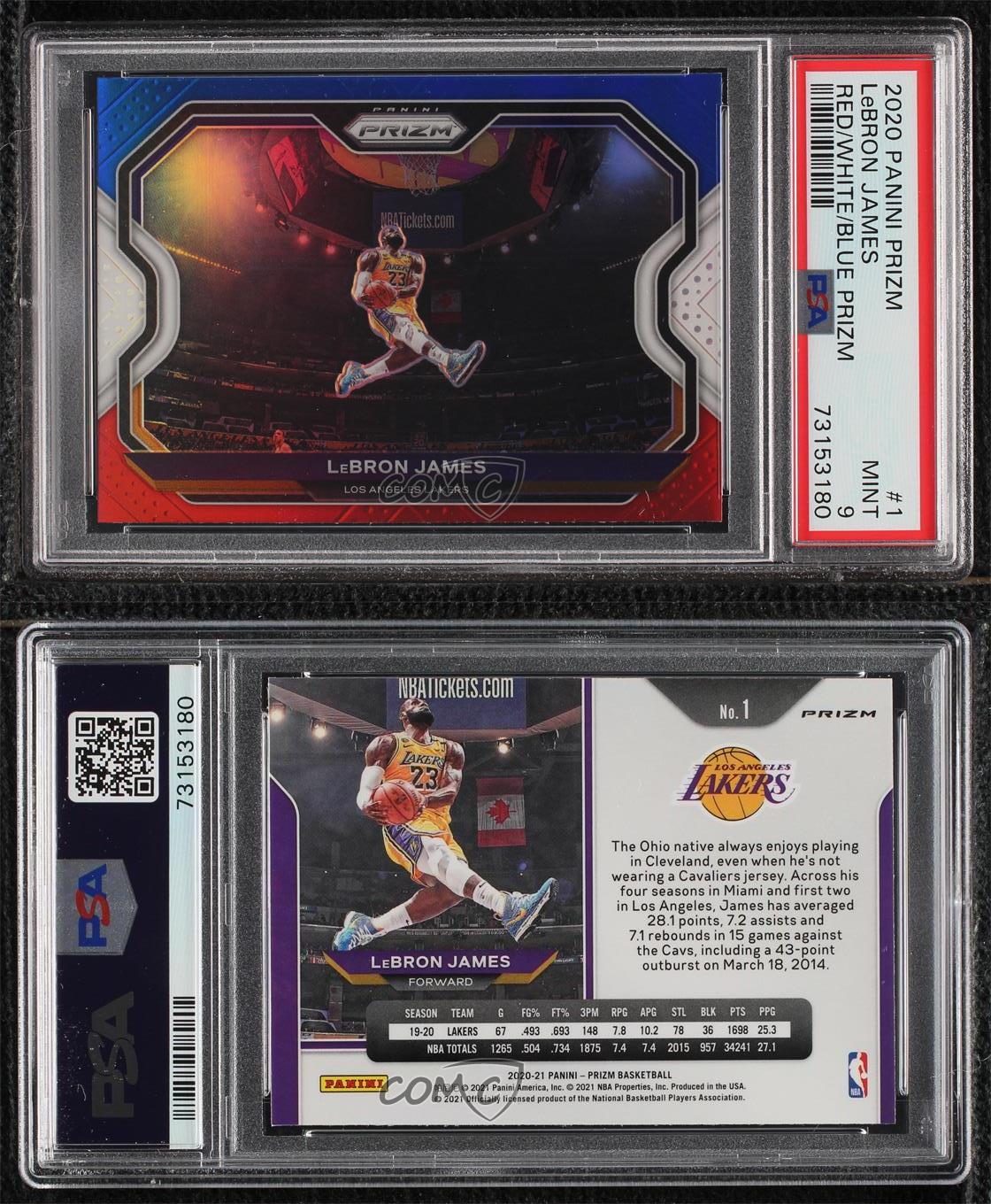 2020-21 Panini Prizm Red White & Blue Prizm LeBron James #1 PSA 9 MINT