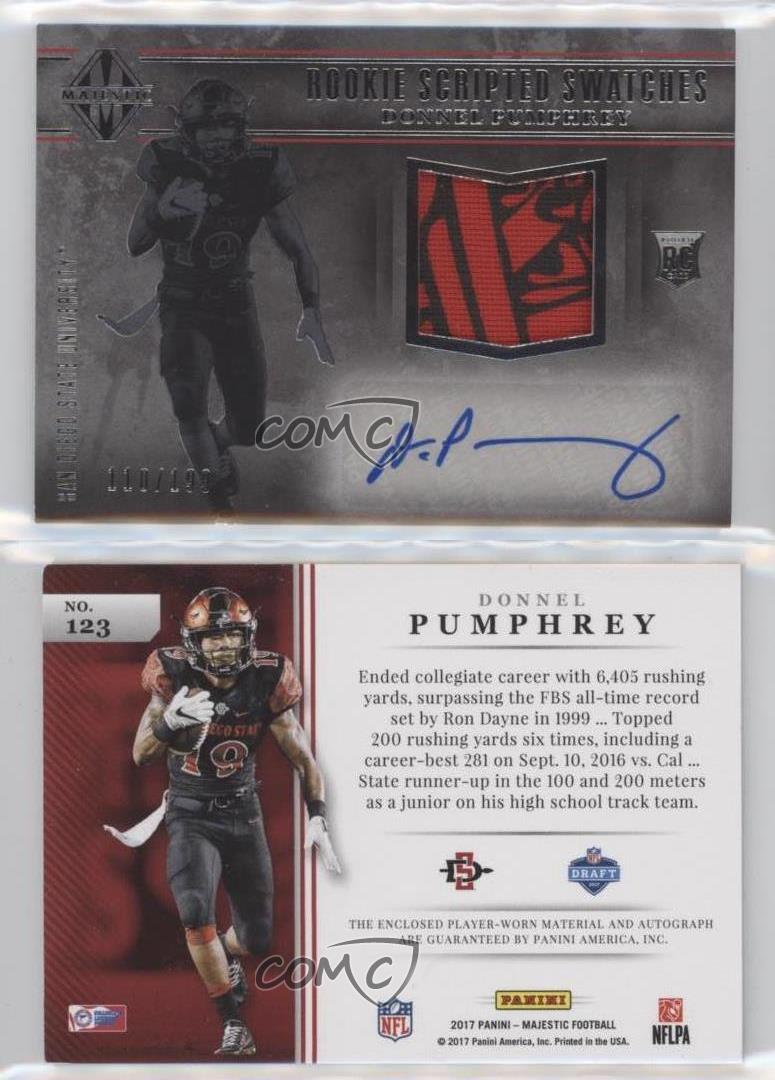 2017 Panini Majestic Scripted Swatches /199 Donnel Pumphrey #123 Rookie Auto RC