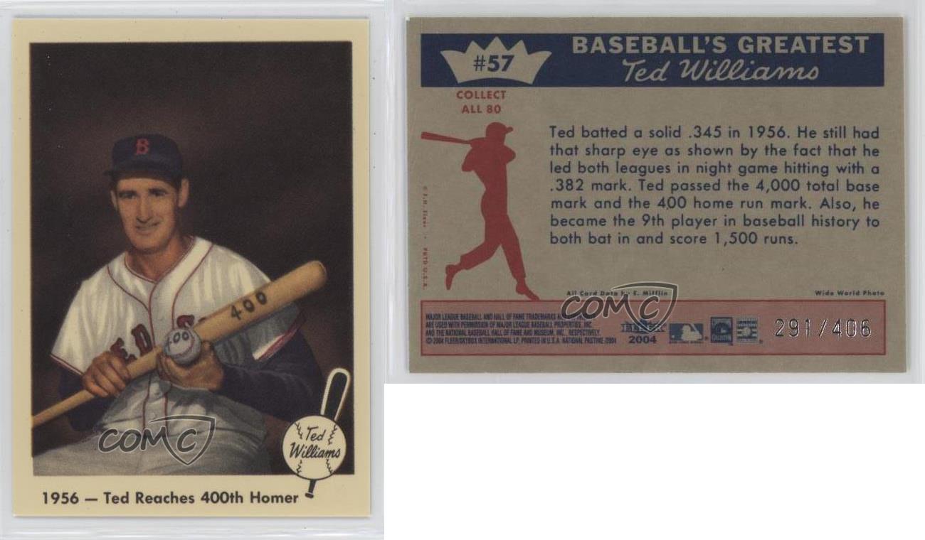 2004 Fleer National Pastime 1959 Reprints /406 Ted Williams #57 HOF - Picture 3 of 3