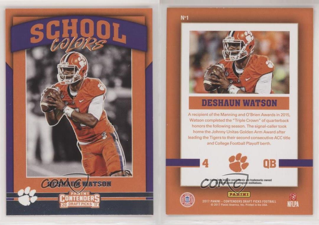 : 2017 Panini Contenders Draft Picks School Colors Deshaun Watson  #1 NM Near Mint RC Rookie : Collectibles & Fine Art