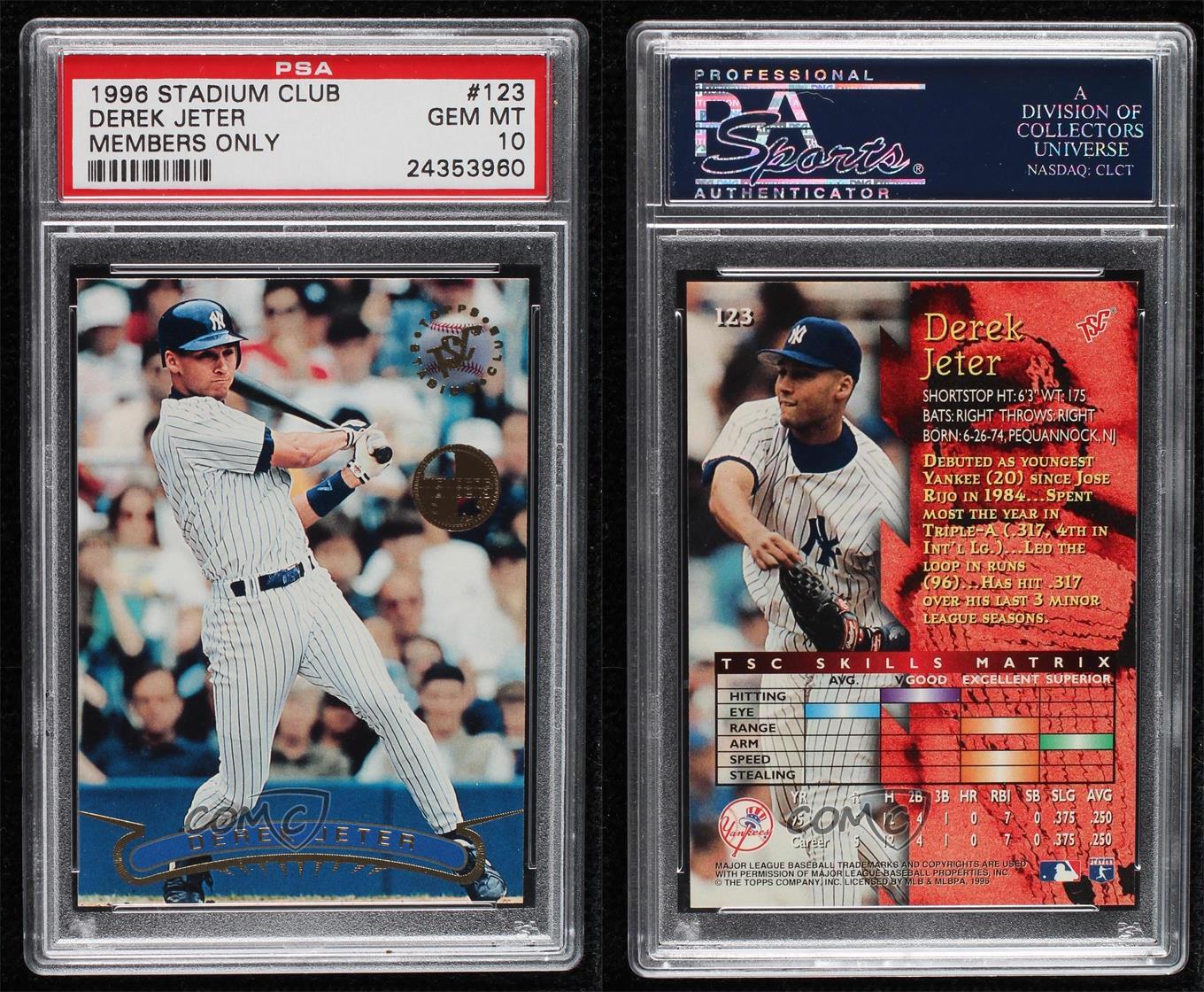 1996 Topps Stadium Club Members Only Derek Jeter #123 PSA 10 GEM MT HOF - Picture 4 of 4
