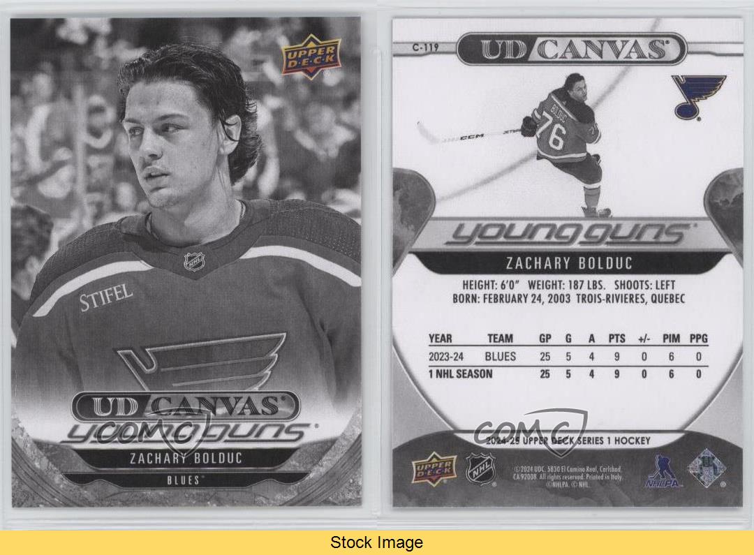 2024 Series 1 UD Canvas Young Guns Black & White Zachary Bolduc #C-119 Rookie RC - Bild 3 von 4