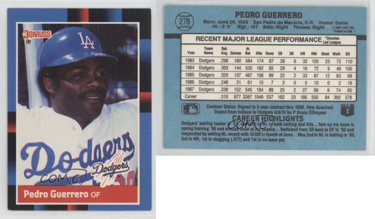 1988 Pedro Guerrero Donruss Baseball Card #278