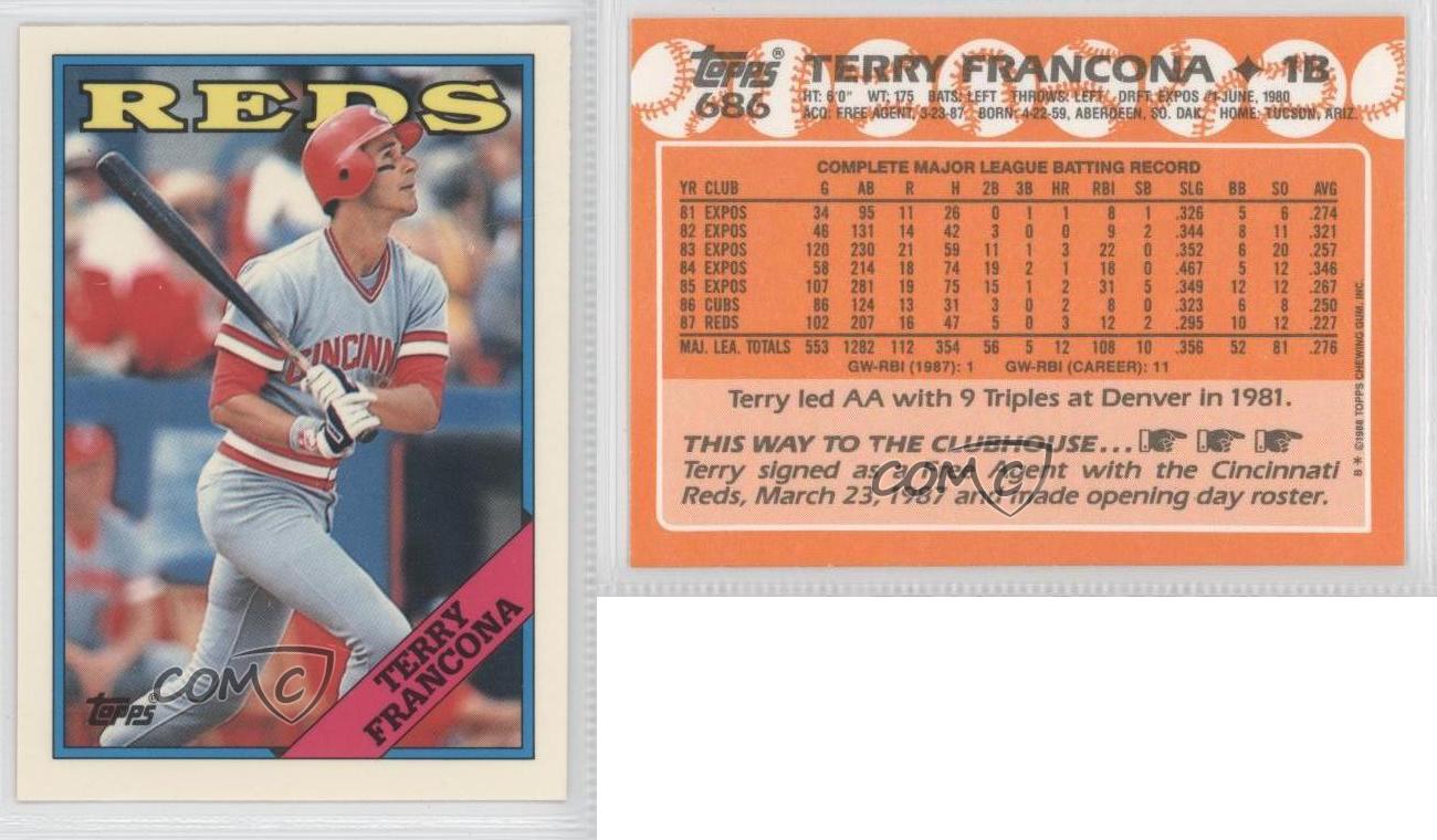 1988 Topps TERRY FRANCONA Baseball Card #686. CINCINNATI REDS.