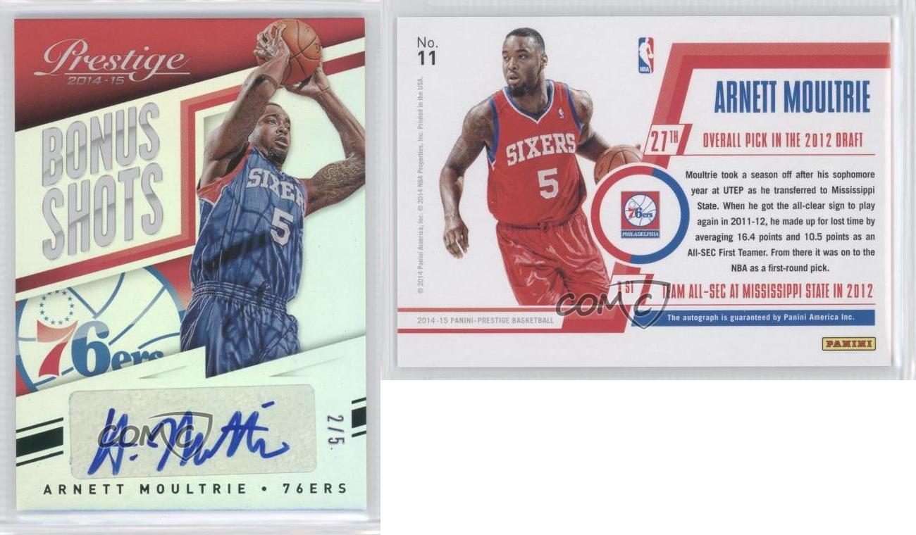 2014-15 Panini Prestige Bonus Shots Green Premium /5 Arnett Moultrie #11 Auto - Picture 3 of 3
