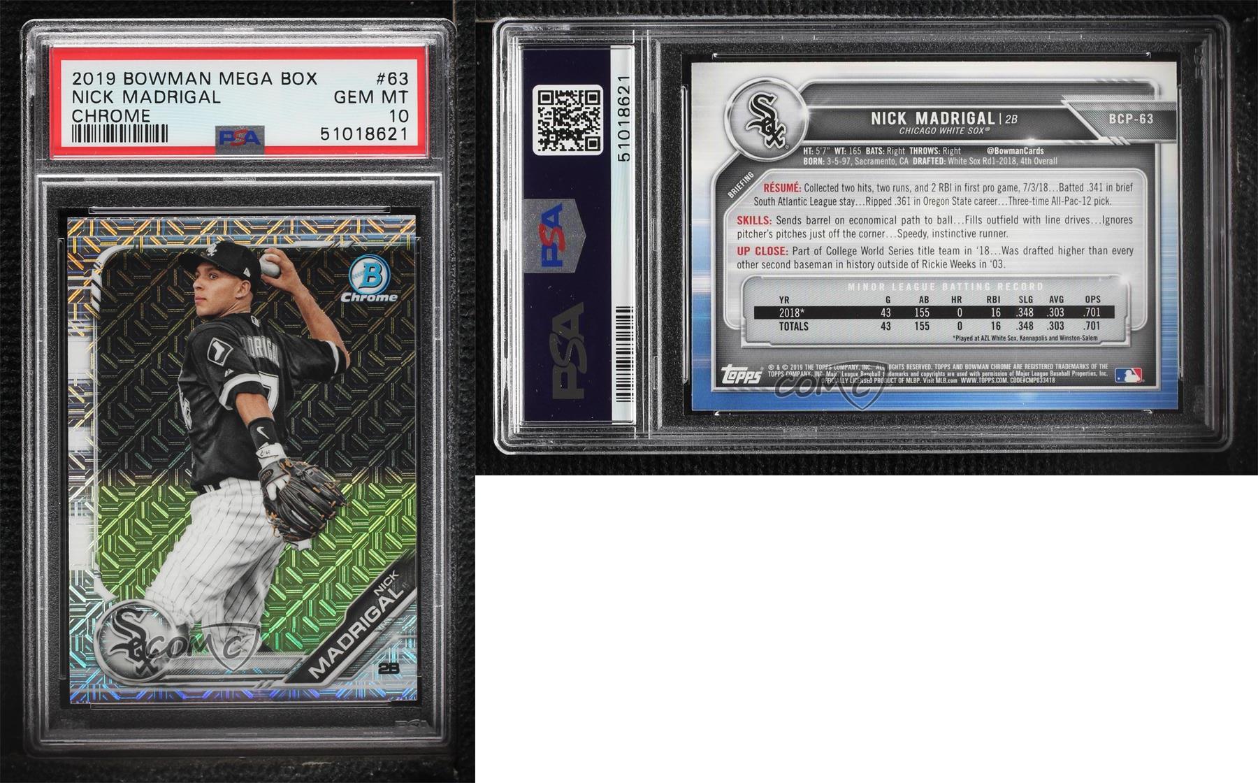 2019 Bowman Chrome Prospects Mega Box Mojo Refractor Nick Madrigal PSA 10 GEM MT - Picture 4 of 4