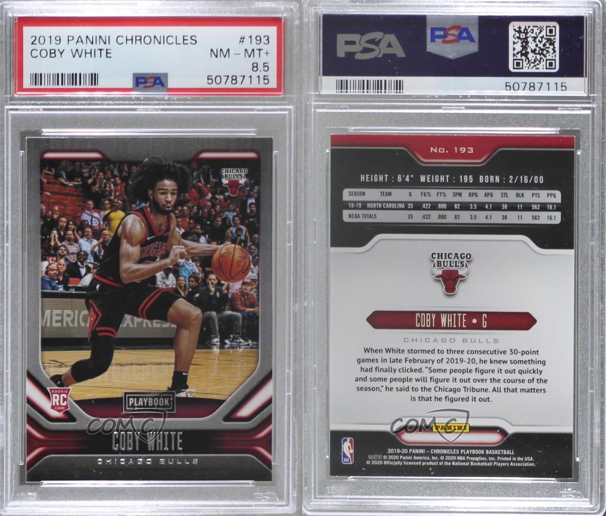 2019-20 Panini Chronicles Playbook Coby White #193 PSA 8.5 Rookie 2019-20 Panini Chronicles Playbook Coby White #193 PSA 8.5 Rookie
