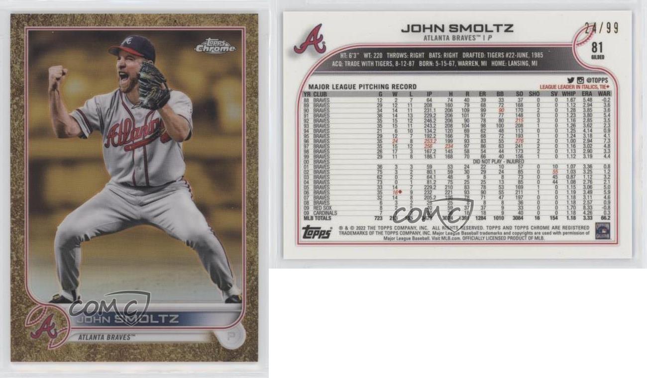 John Smoltz 2022 Topps Gilded Gold Framed HOF Autographed Baseball Card  #HAFA-JM- #40 of 90!