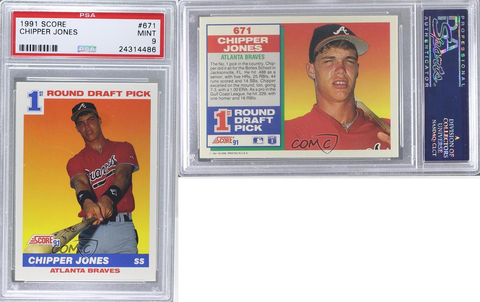 1991 Score 671 Chipper Jones PSA 9 MINT Atlanta Braves RC