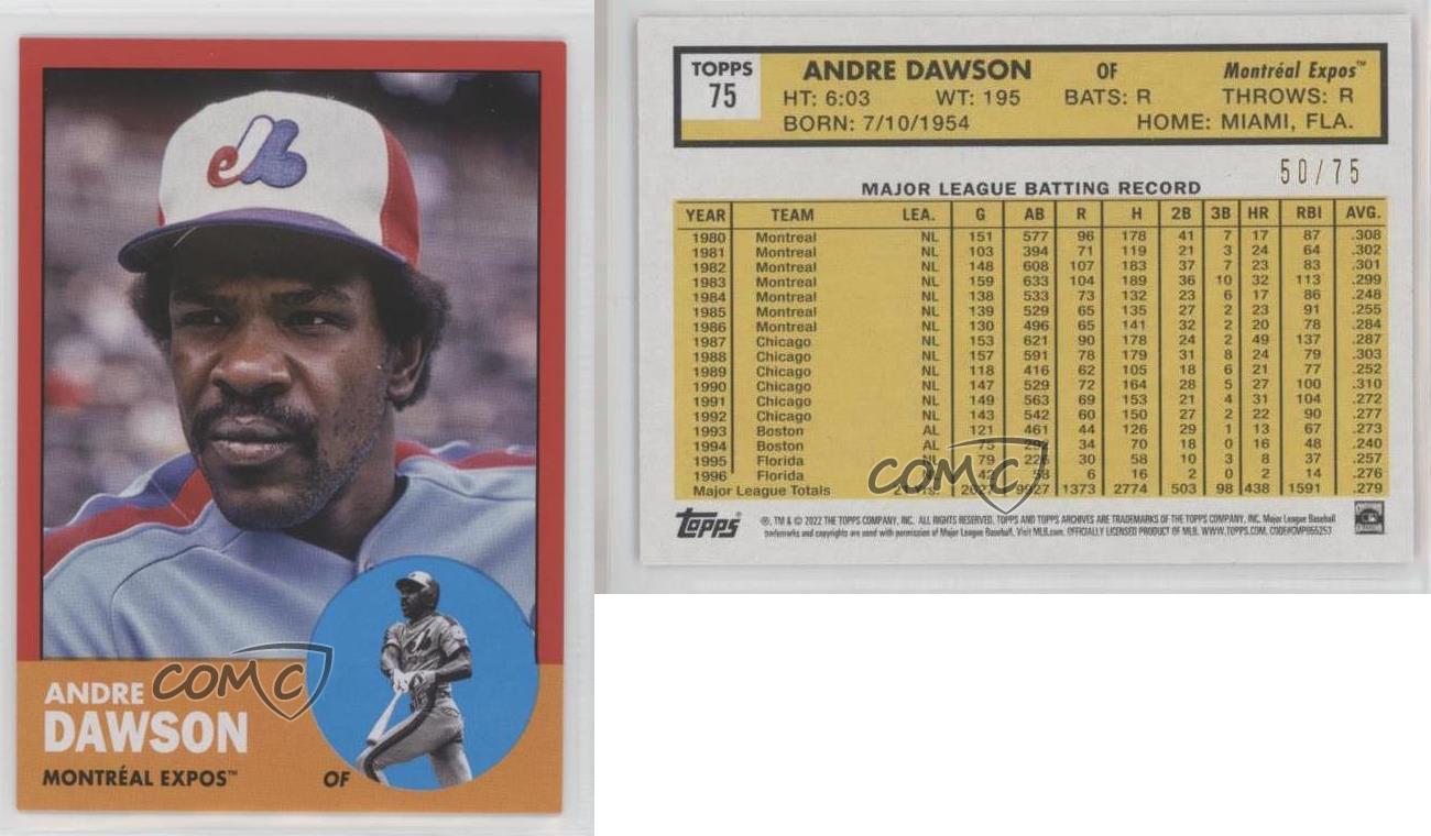 2022 Topps Archives 1963 Topps Design Red /75 Andre Dawson #75 HOF - Picture 3 of 3