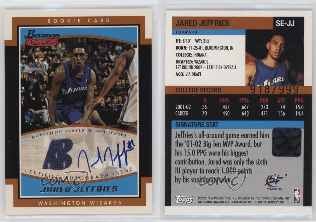 2002-03 Bowman Signature /999 Jared Jeffries #SE-JJ Rookie Auto RC - Picture 4 of 4