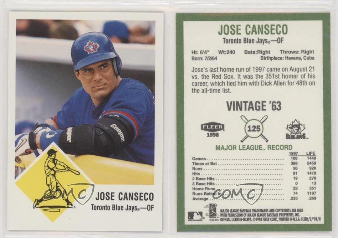 Jose Canseco 1998 Fleer Tradition Vintage '63 Toronto Blue Jays Card #125  at 's Sports Collectibles Store