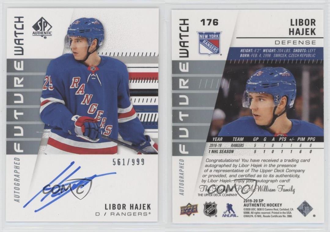 2019-20 SP Authentic Future Watch Rookies /999 Libor Hajek #176 Rookie Auto RC - Picture 4 of 4