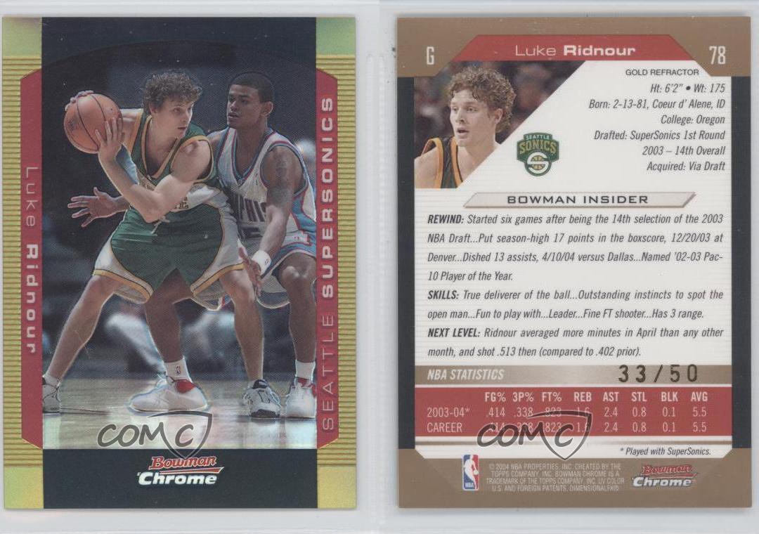2004-05 Bowman Draft cromo refractor de oro/50 Luke Ridnour #78 - Imagen 3 de 3