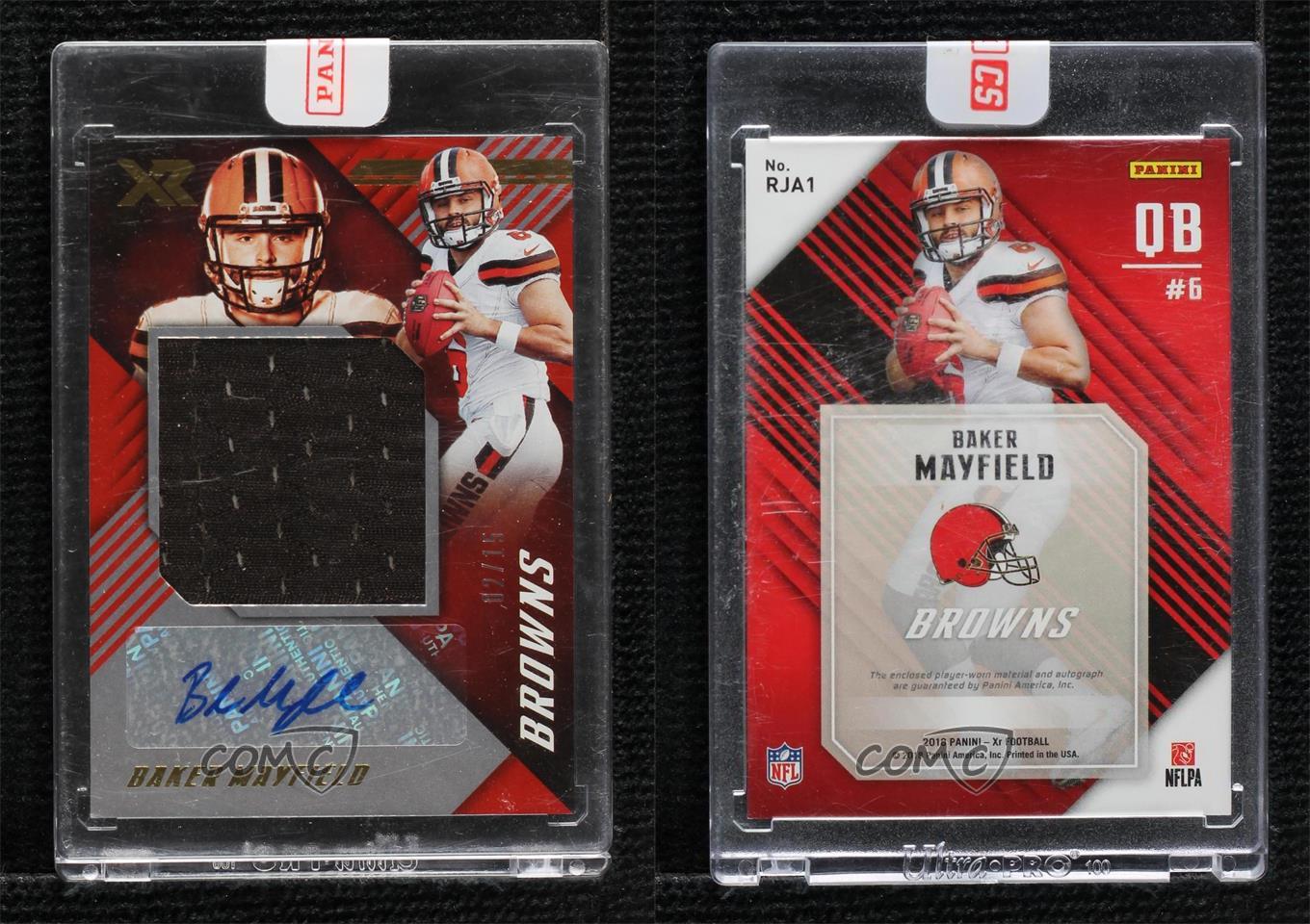 2018 Panini mode XR Rookie Jumbo Swatch Auto Rouge /15 Baker Mayfield #RJA1 Auto RC