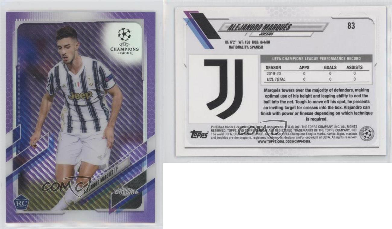 2020 Topps Chrome UCL Purple Carbon Fiber Refractor Alejandro Marques Rookie RC - Bild 4 von 4