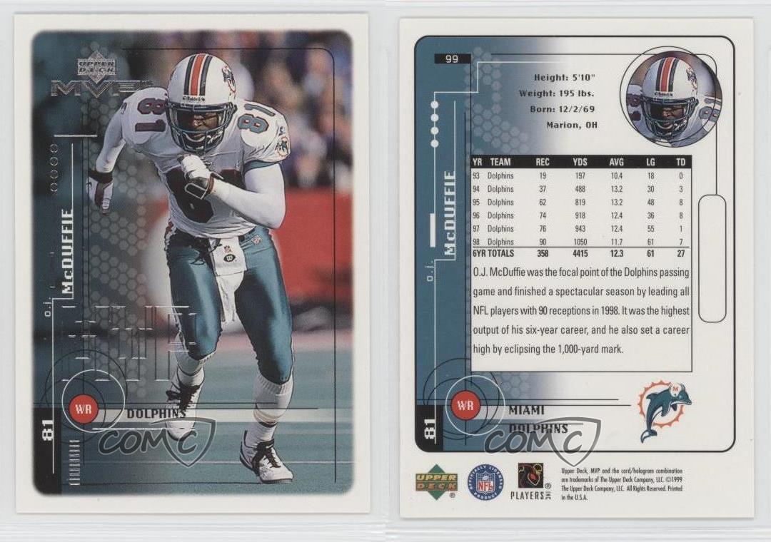 1999 Upper Deck MVP #99 O.J. MCDUFFIE Miami Dolphins