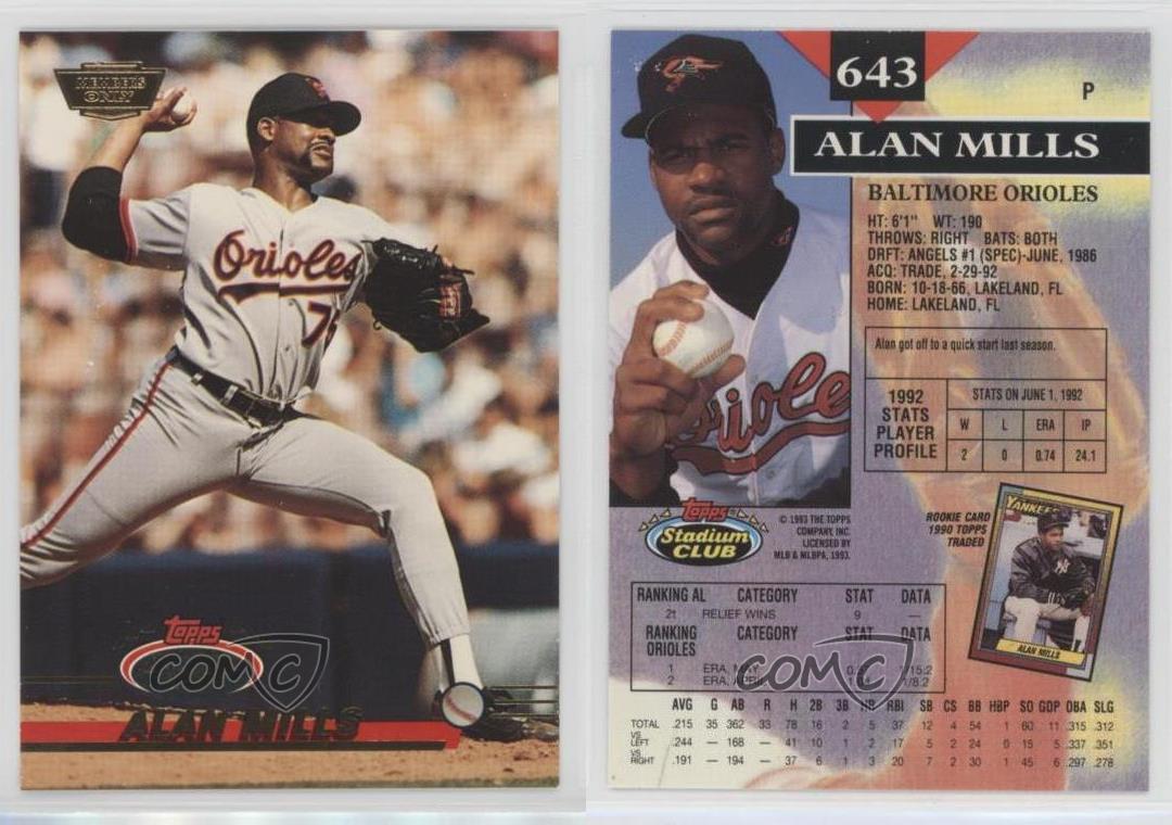 1993 Topps Stadium Club Members Only vente Alan Mills #643