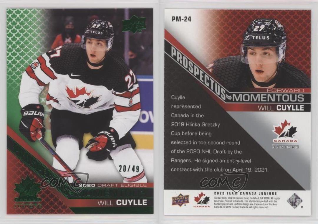 2022 Team Canada Juniors Prospectus Momentous Electric Green /49 Will Cuylle