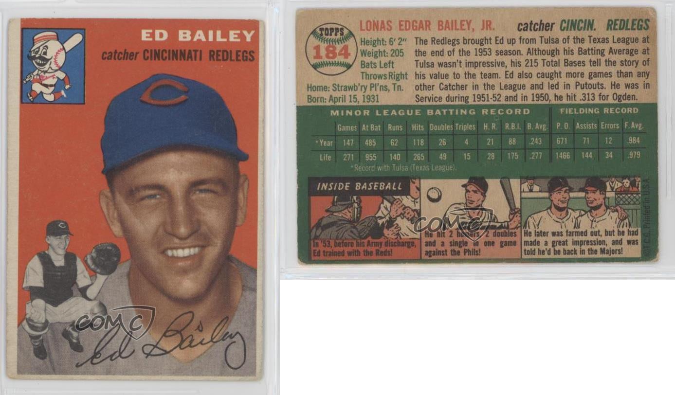 1954 Topps 184 Ed Bailey Cincinnati Reds Baseball Card eBay