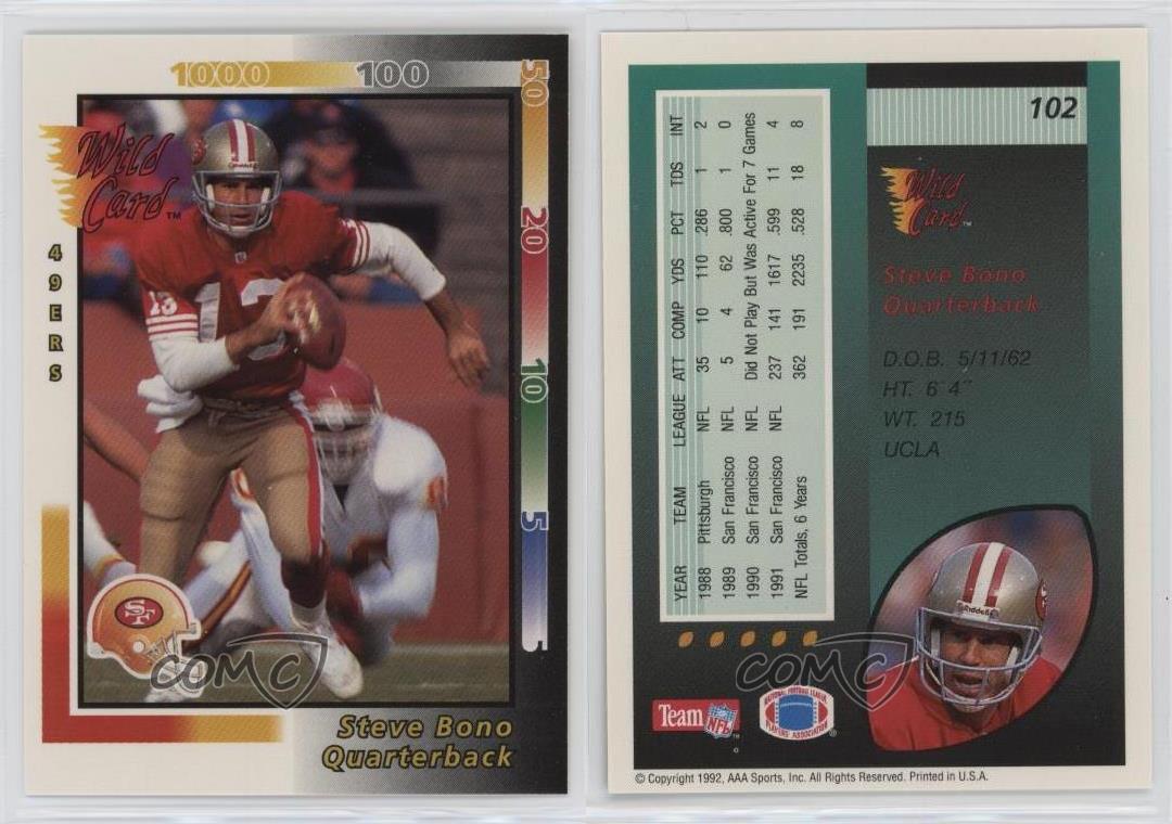 1992 Wild Card Steve Bono #102 Rookie RC - Picture 4 of 4