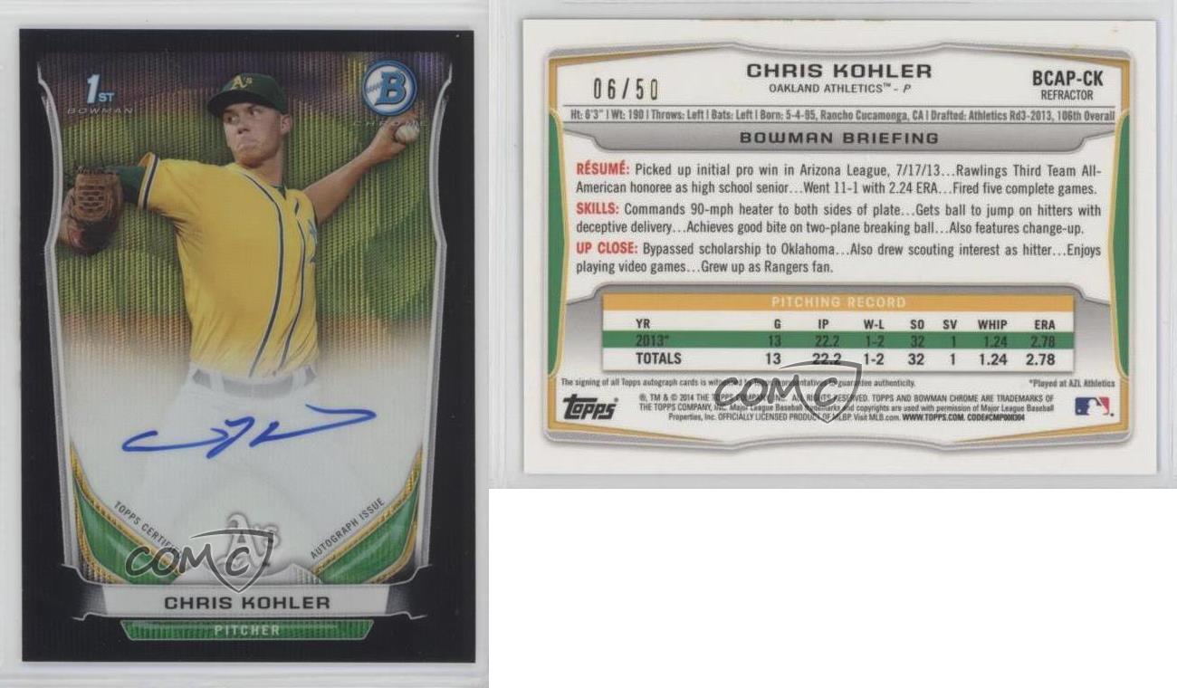 2014 Bowman Prospect Chrome Black Wave Refractor /50 Chris Kohler #BCAP-CK Auto - Picture 3 of 3