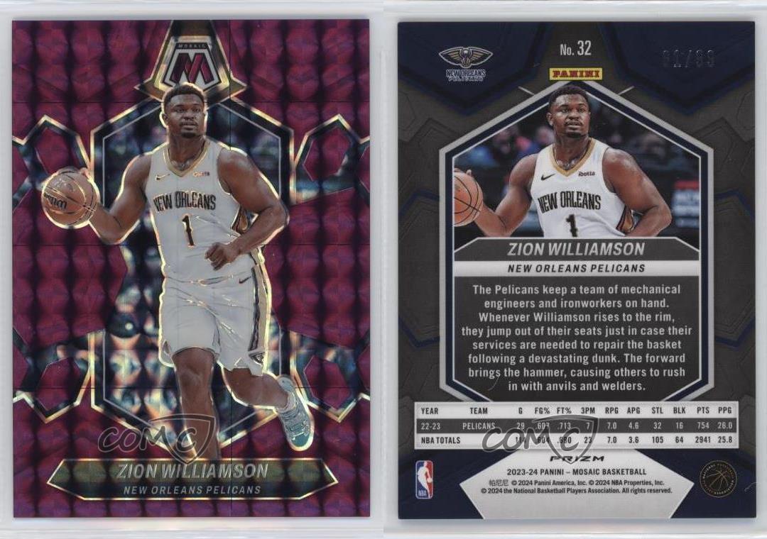 2023-24 Panini Mosaic Purple Mosaic Prizm /99 Zion Williamson #32