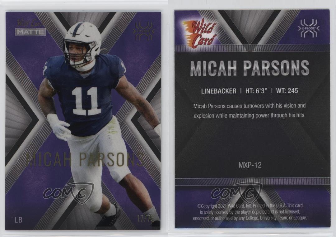 Wild Card 2021 mate X-Plode púrpura/75 Micah Parsons #MXP-12 novato radiocontrol - Imagen 3 de 3