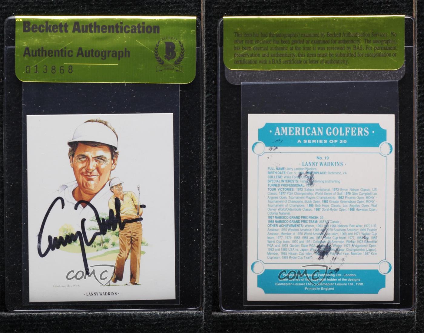 BAS 1990 Imperial American Golfers Lanny Wadkins #19 Beckett Auth Sticker Auto