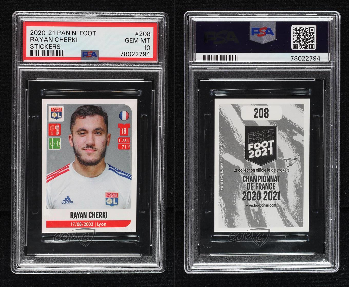 2020-21 Panini Foot Stickers Rayan Cherki #208 PSA 10 GEM MT - Picture 3 of 3