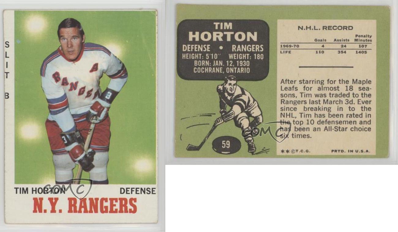 197071 Topps 59 Tim Horton New York Rangers Hockey Card eBay