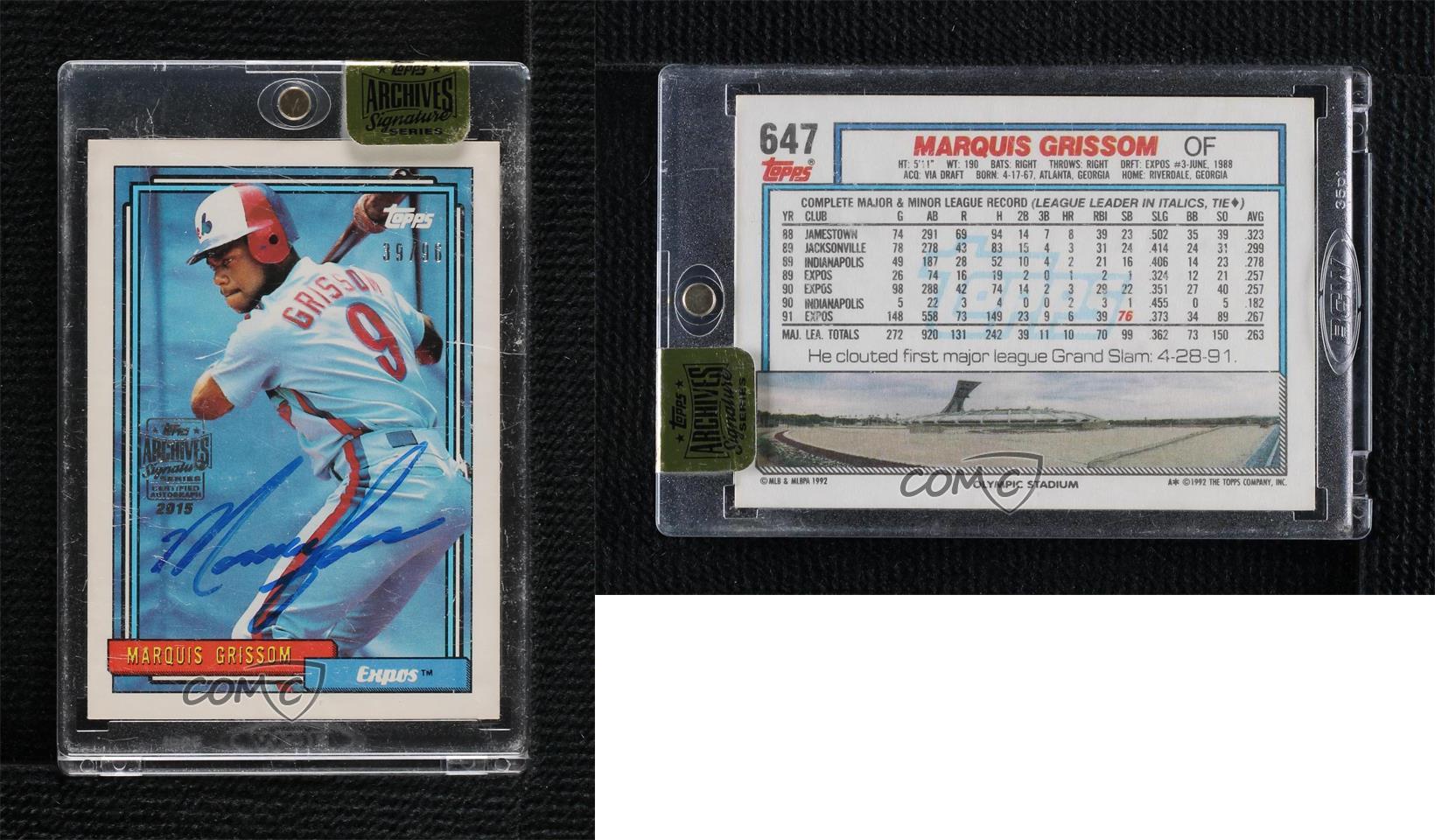 2015 Topps Archives Signature Edition Buybacks /96 Marquis Grissom Buyback Auto - Foto 3 di 3