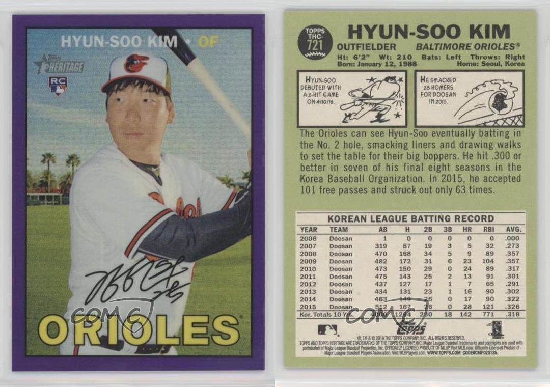 2016 Topps Heritage High Number Chrome Purple Refractor #THC-721 Hyun-Soo Kim