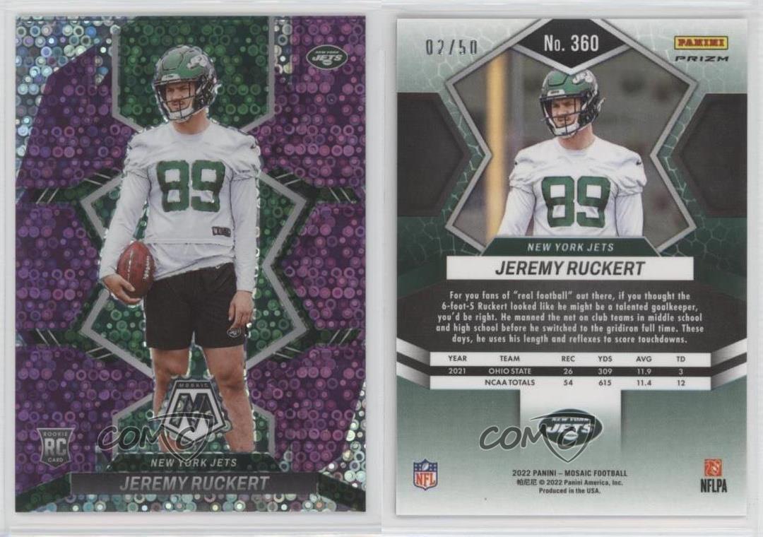 Panini Mosaic Rookies 2022 No Huddle púrpura Prizm/50 Jeremy Ruckert novato radiocontrol - Imagen 3 de 3
