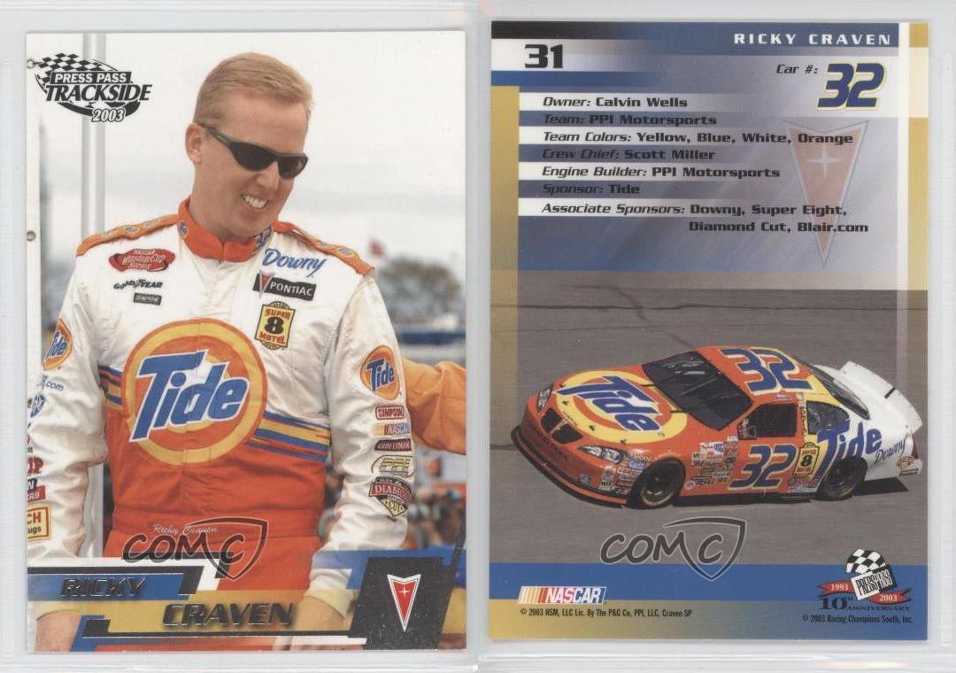 RICKY CRAVEN  AUTOGRAPHED 2003  PRESSPASS NASCAR CARD 